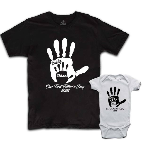 Personalized Our First Father's Day Hands Daddy And Me Matching Shirt