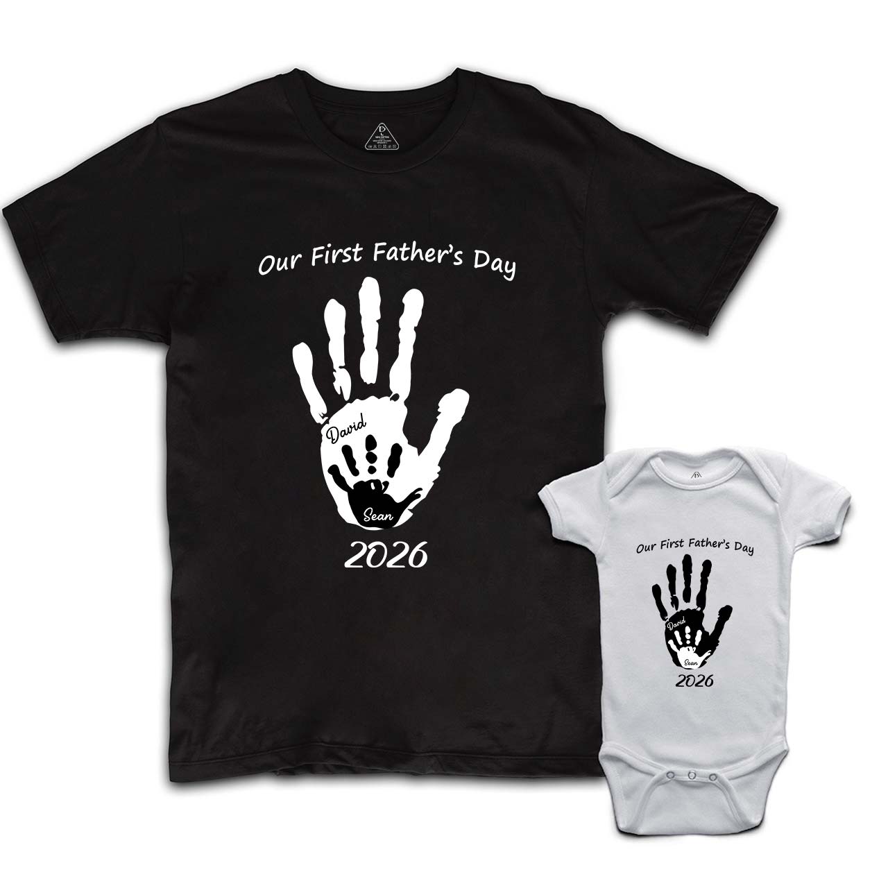 Personalized Handprint Name Dad&Me Matching T-Shirts