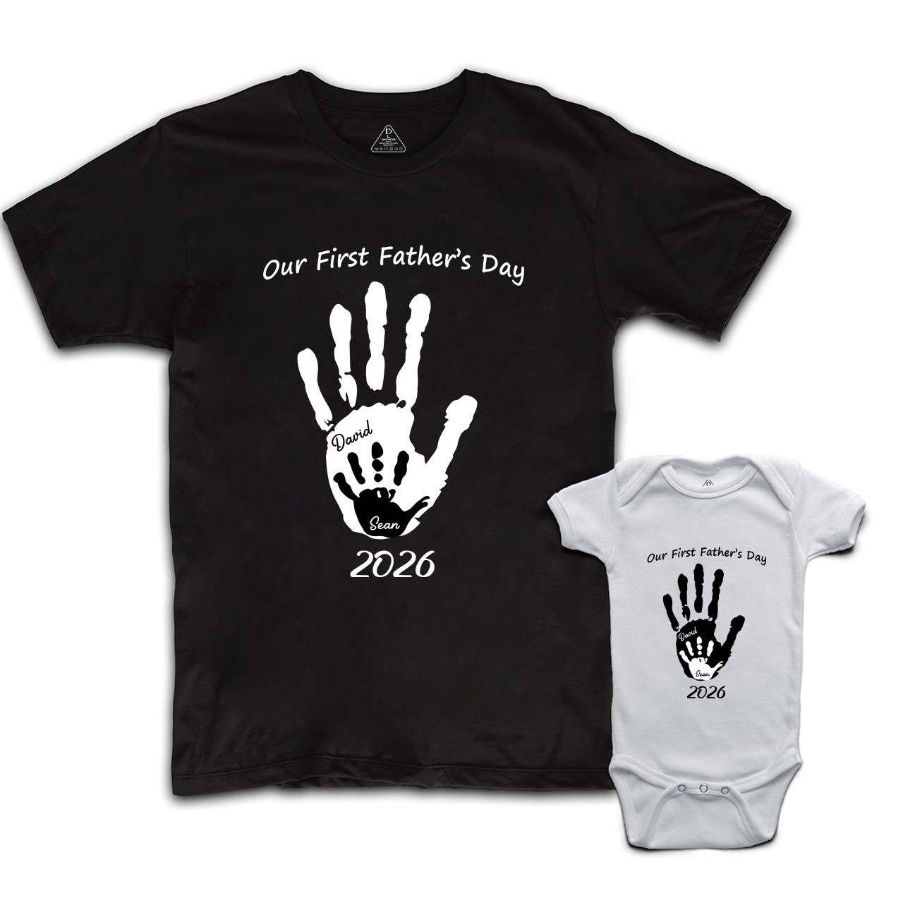 Personalized Handprint Name Dad&Me Matching T-Shirts