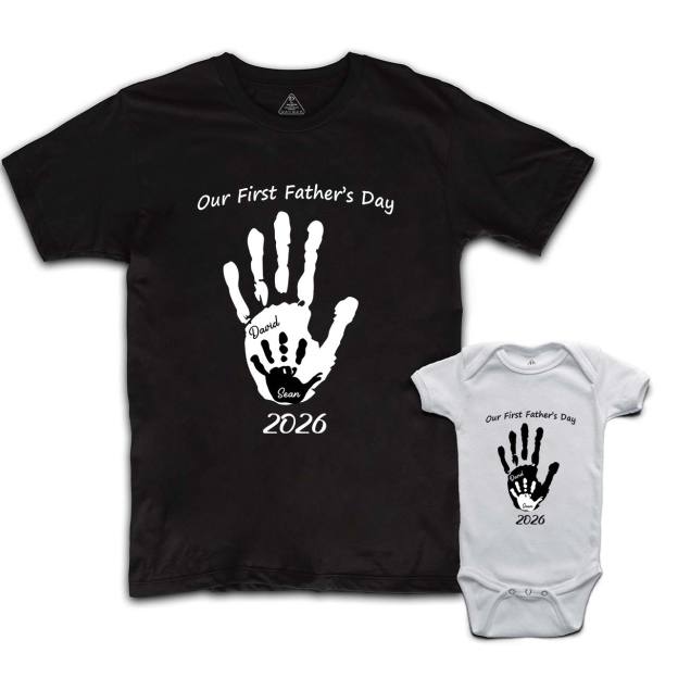 Personalized Handprint Name Dad&Me Matching T-Shirts