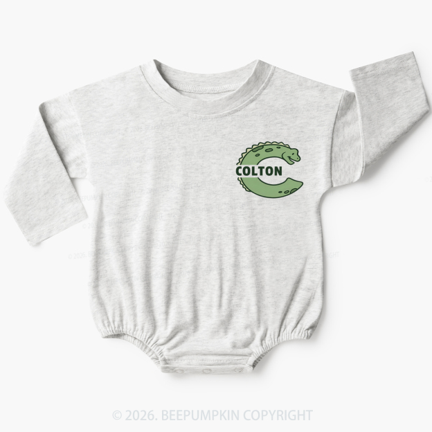 Personalized Cute Dinosaur Initial With Name Baby Bubble Romper