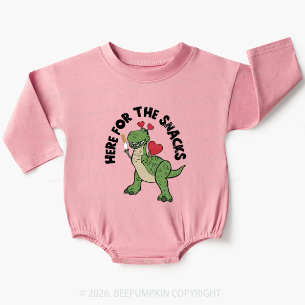 Here For The Snacks Funny Dinosaur Baby Bubble Romper