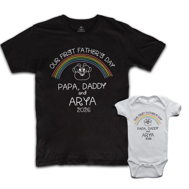 Out First Custom Name Lesbian Dad & Me Matching T-Shirts
