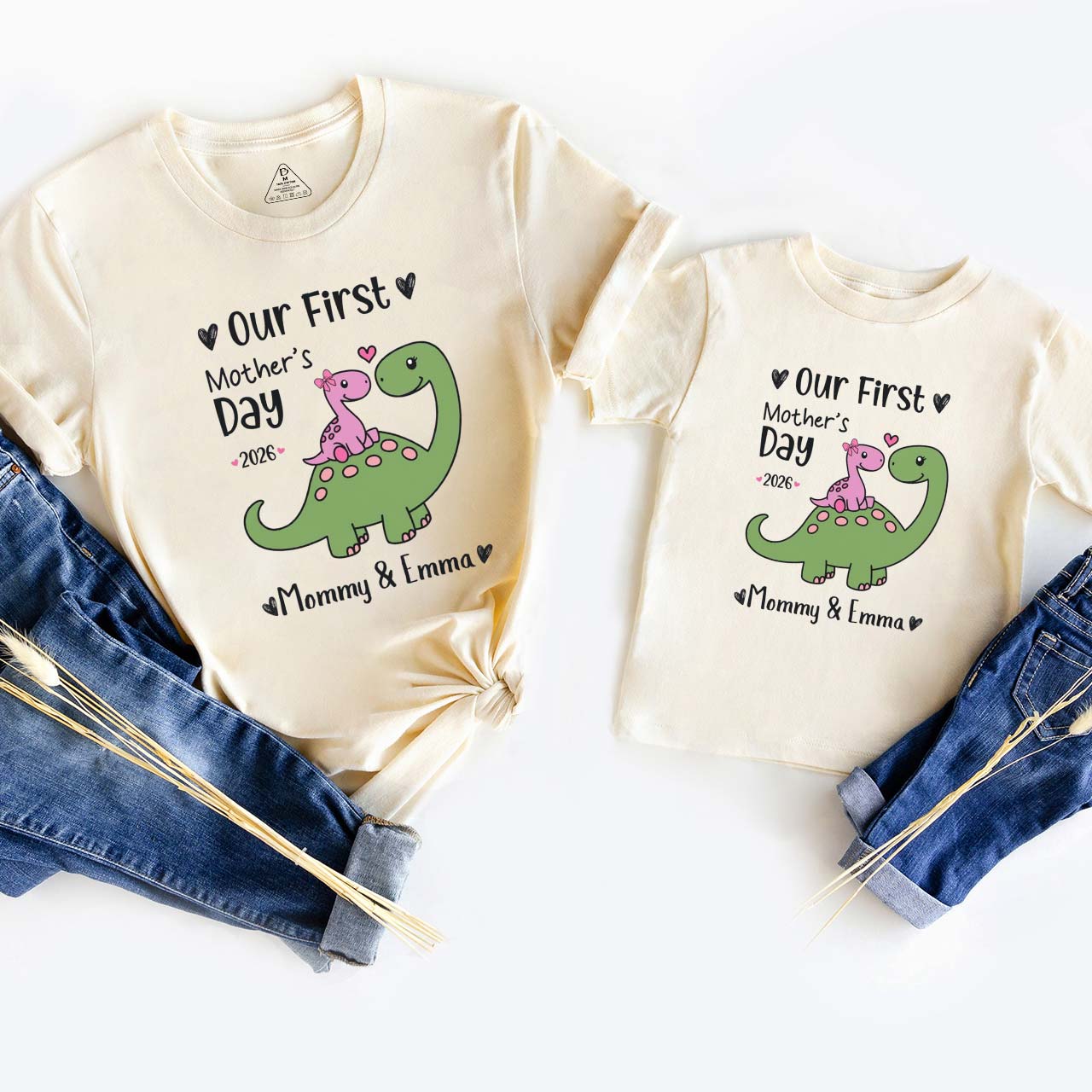 Personalized Our First Mothers Day Cute Dinosaur Mom&Me Matching T-Shirts