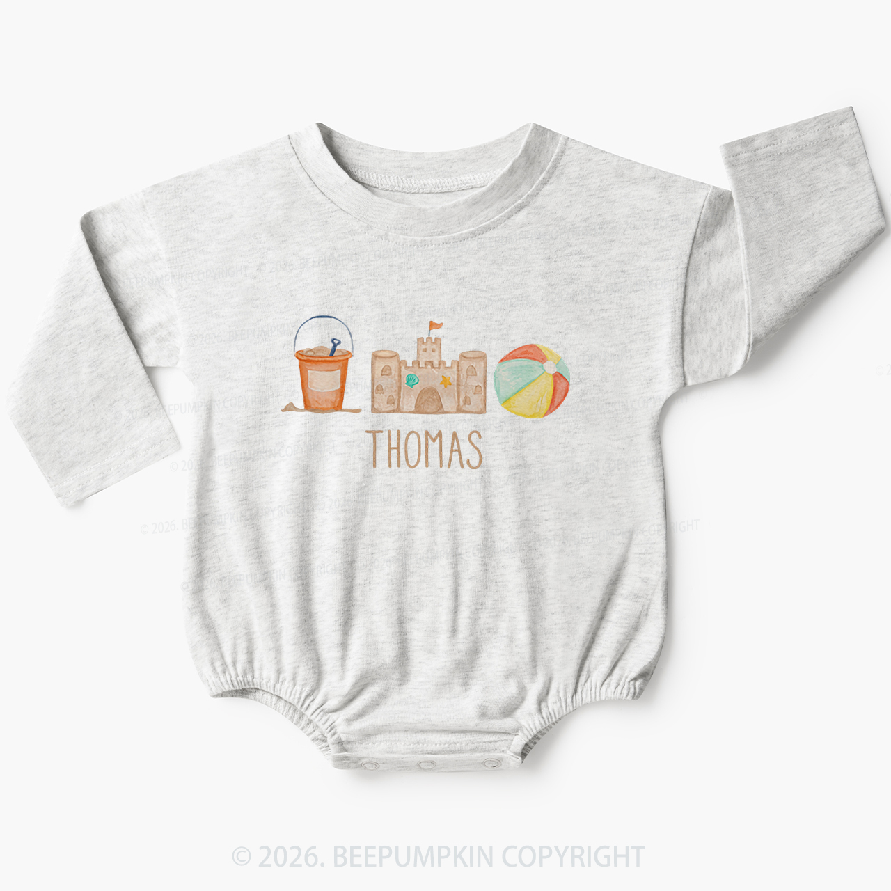 Personalized Summer Beach Toys Trio Baby Bubble Romper