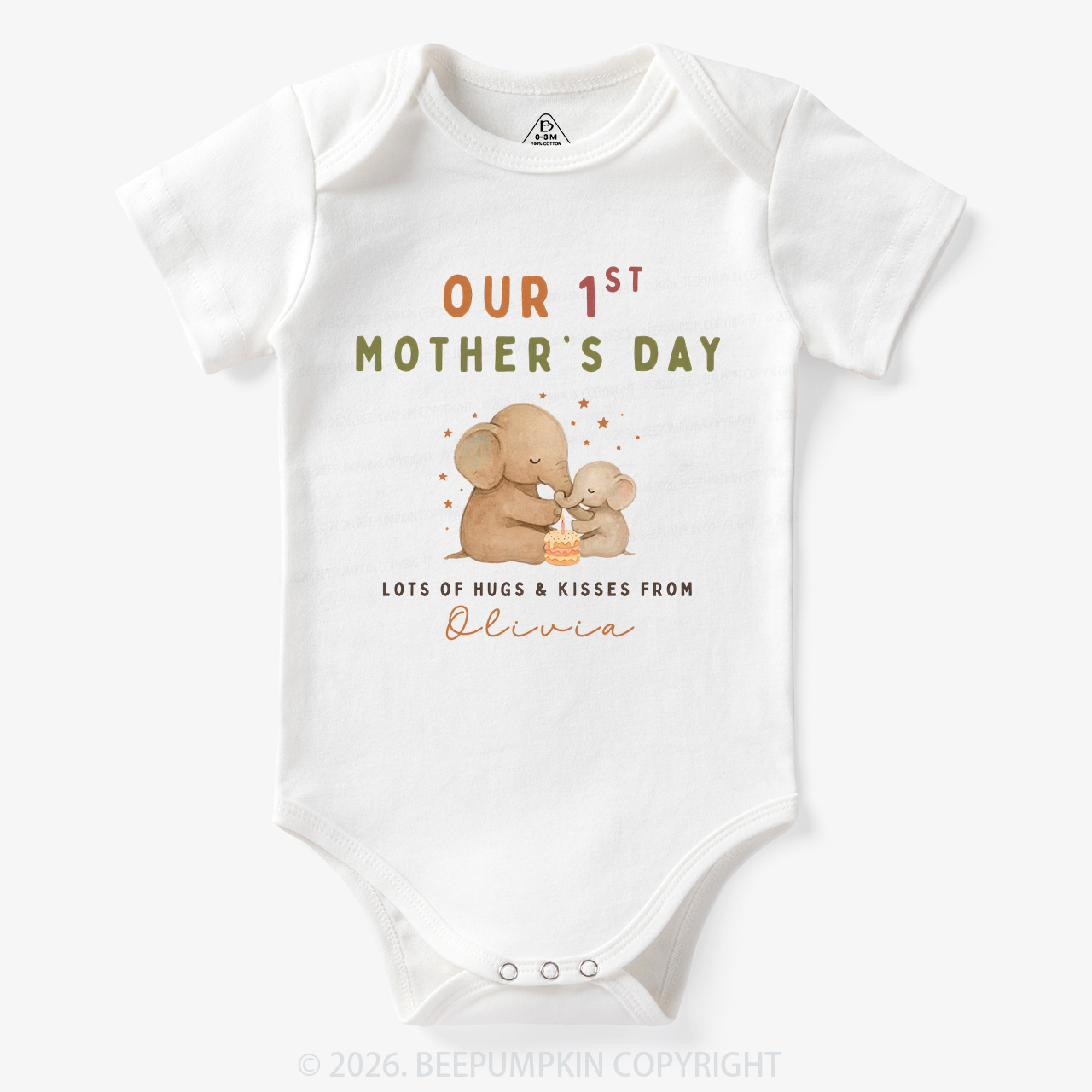 Personalized First Mother's Day Cute Elephant Bodysuit
