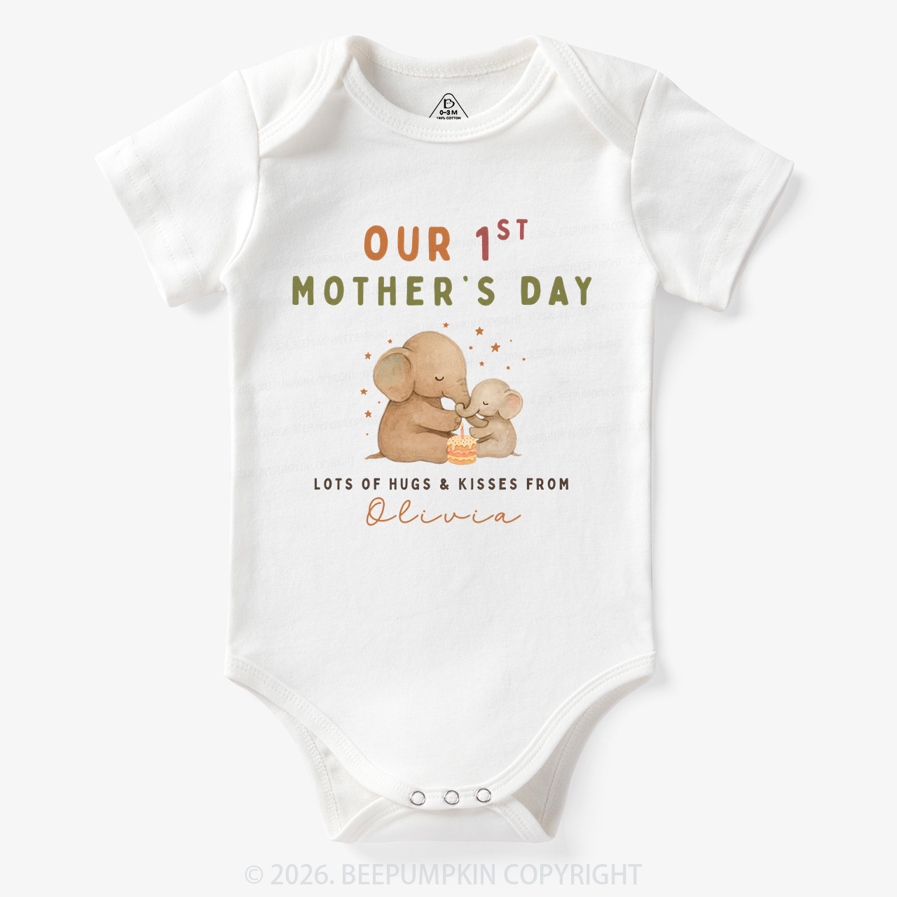 Personalized First Mother's Day Cute Elephant Bodysuit