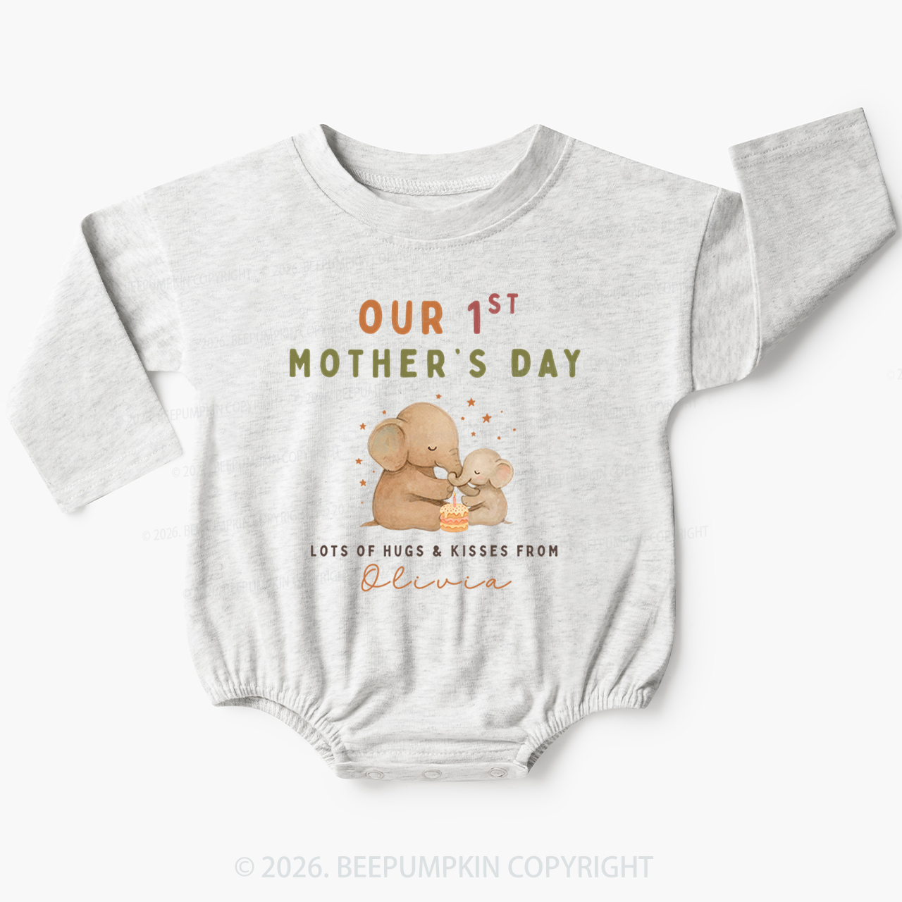 Personalized First Mother's Day Cute Elephant Baby Bubble Romper