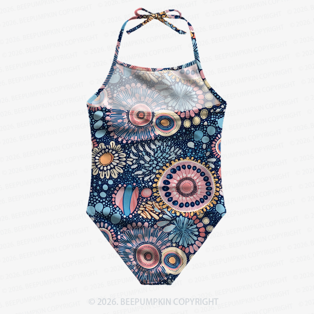 Retro Daisy Girls Halter Tie Swimsuit