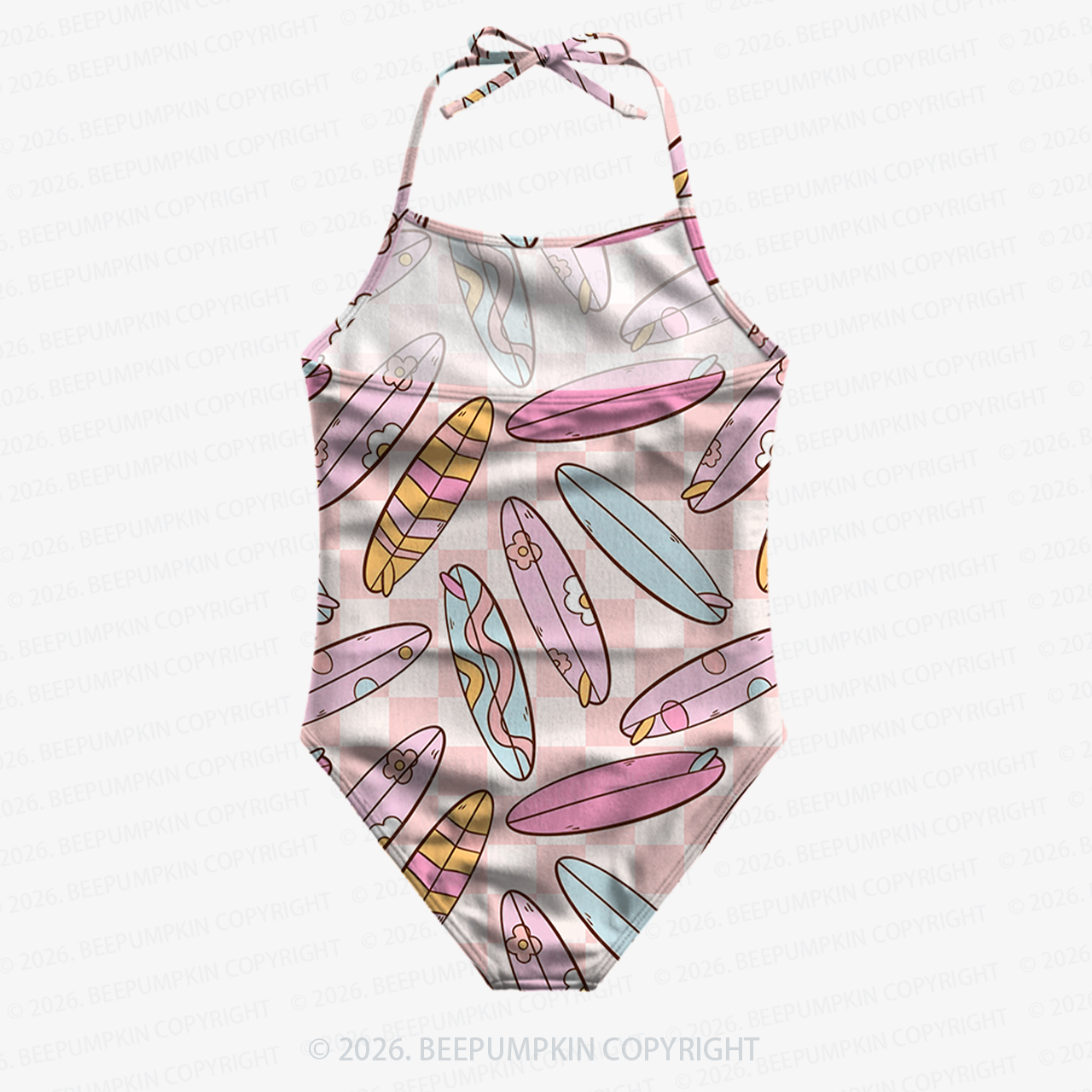 Pastel Surfboard Girls Halter Tie Swimsuit