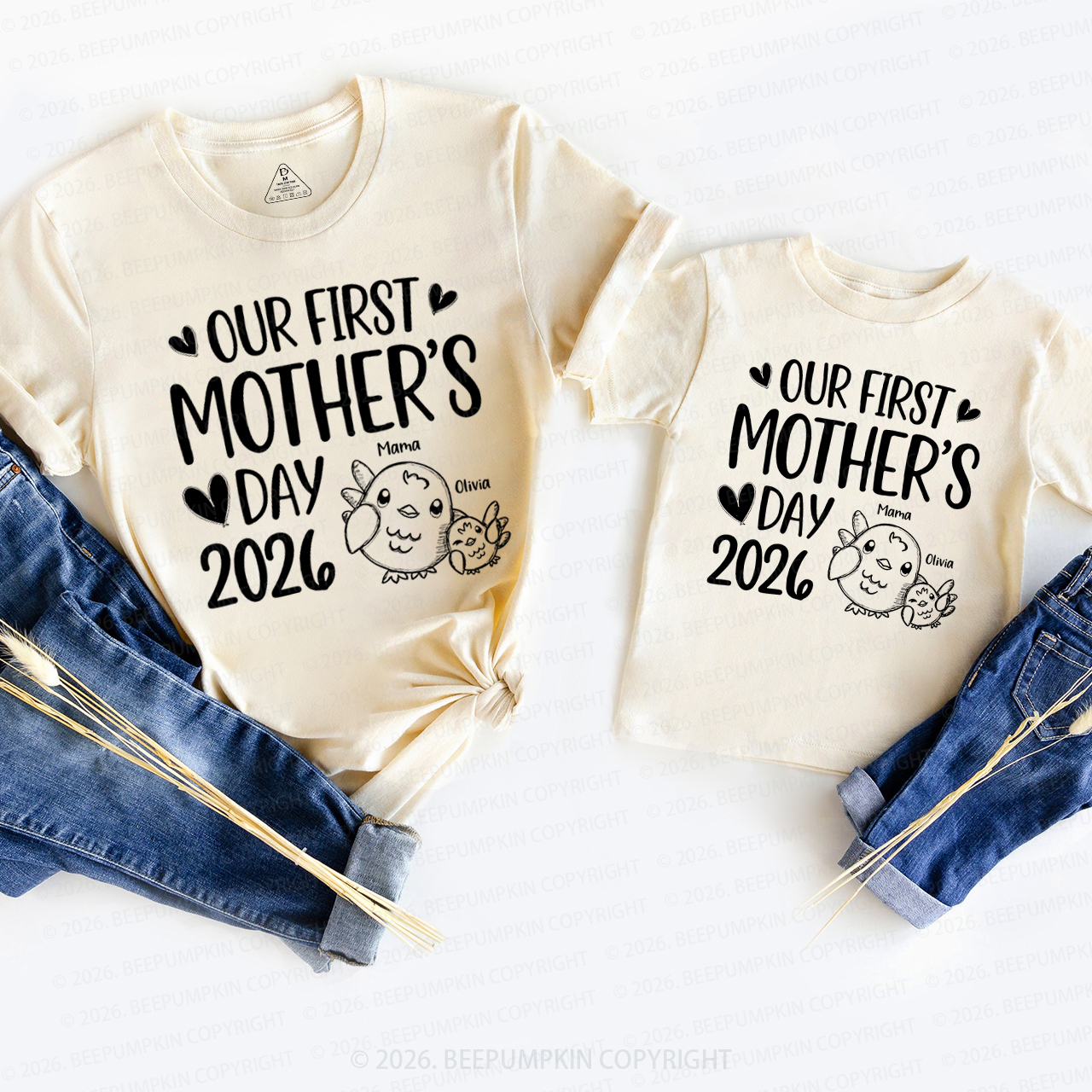 Personalized Cute Chicks Our First Mothers Day 2026 Mom&Me Matching T-Shirts
