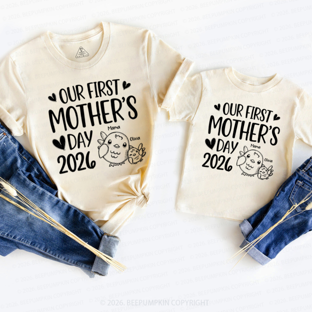 Personalized Cute Chicks Our First Mothers Day 2026 Mom&Me Matching T-Shirts