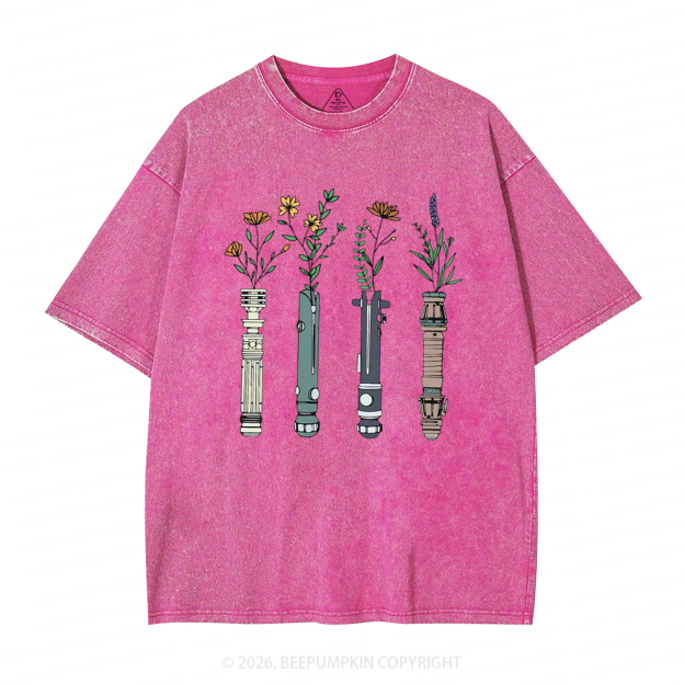 Floral Lightsaber Galaxy Washed T-Shirts