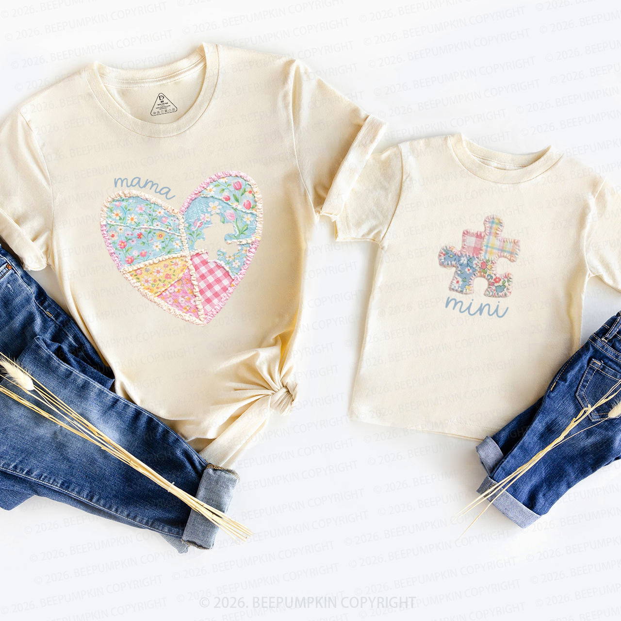 Faux Patchwork First Mothers Day Mom&Me Matching T-Shirts