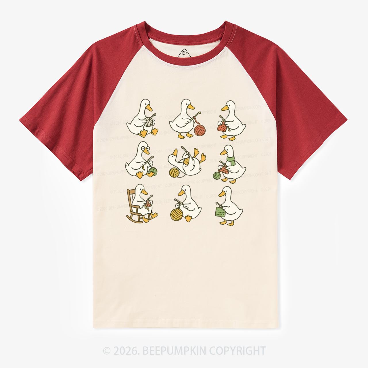 Cute Goose Crocheting Vintage Raglan T-shirt