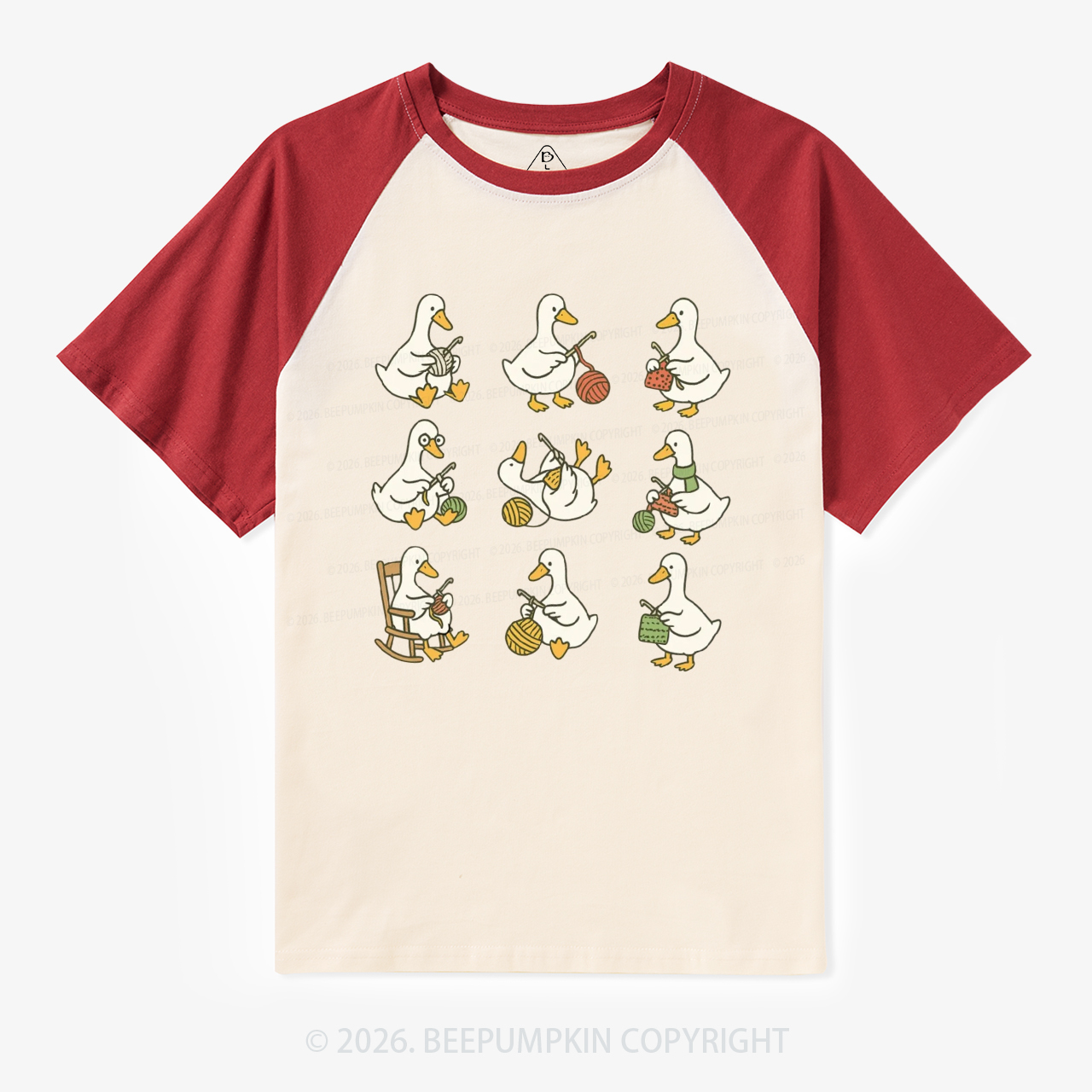 Cute Goose Crocheting Vintage Raglan T-shirt