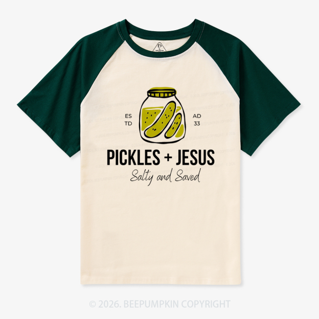 Pickles and Jesus Salty and Saved Vintage Raglan T-shirt