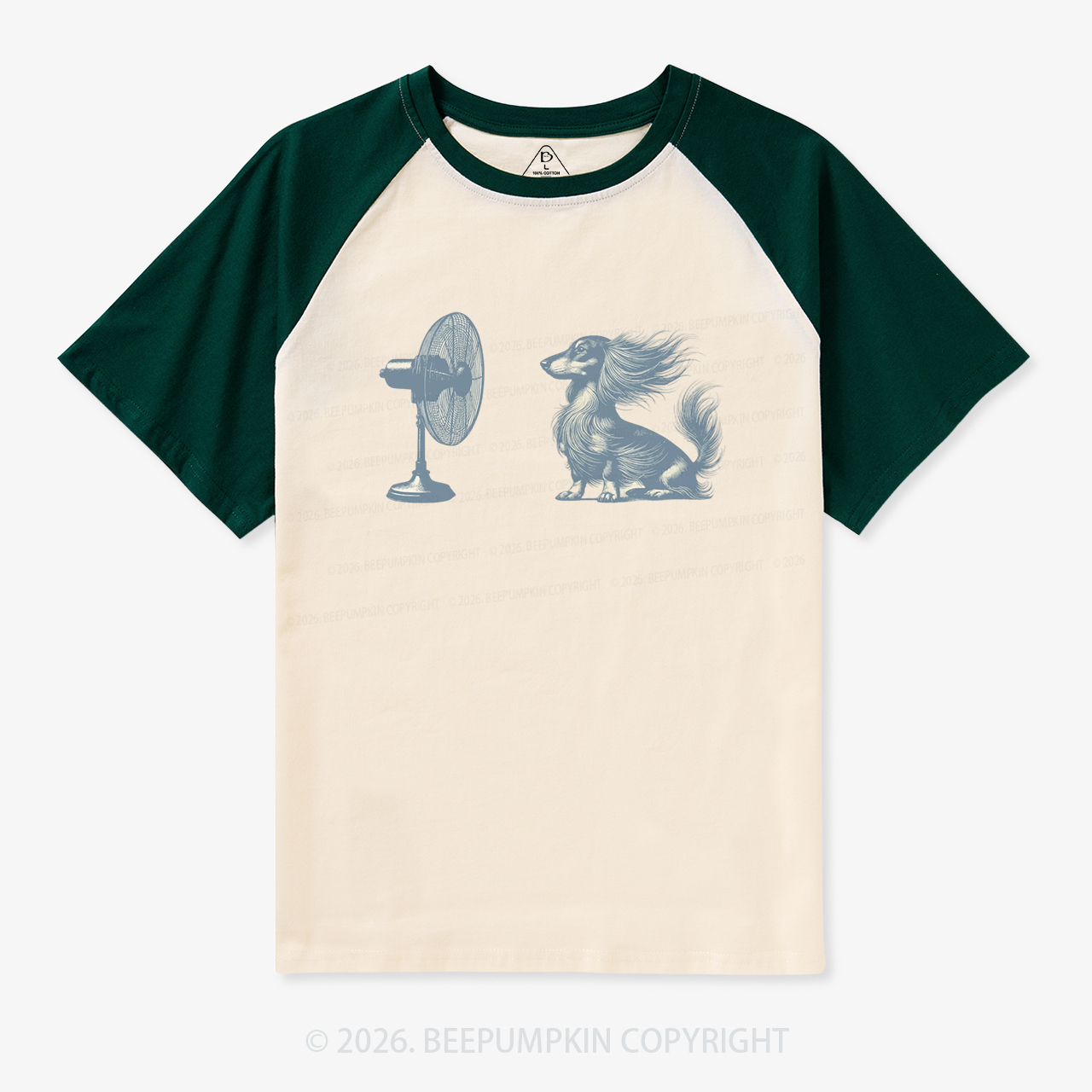 Dachshund Dog with Fan Vintage Raglan T-shirt