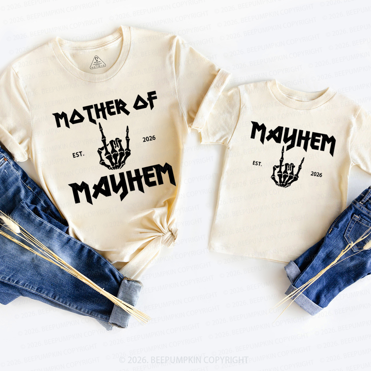 Personalized Mother of Mayhem Alt Rocker Mom&Me Matching T-Shirts