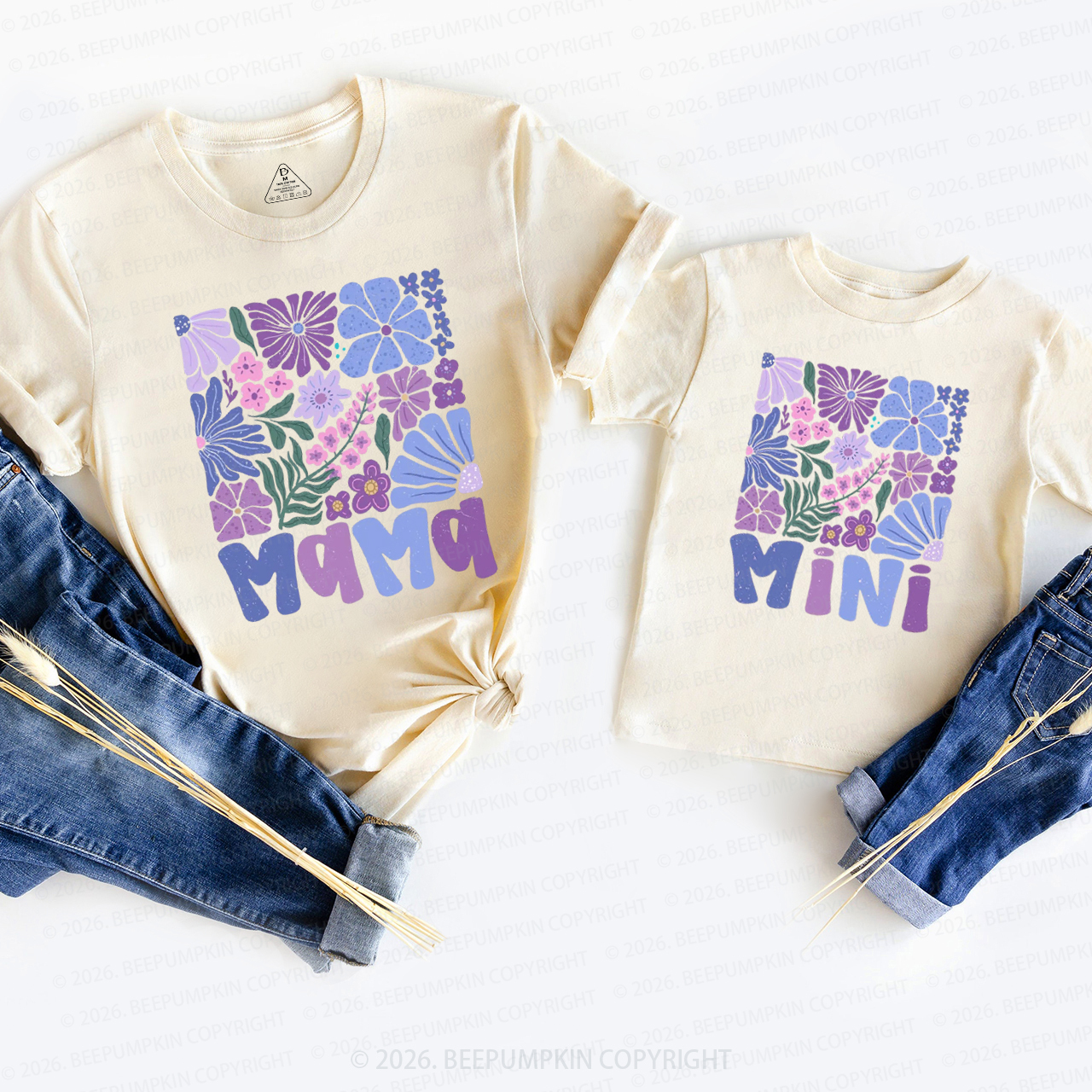 Spring Boho Flower Mama and Mini Mom&Me Matching T-Shirts