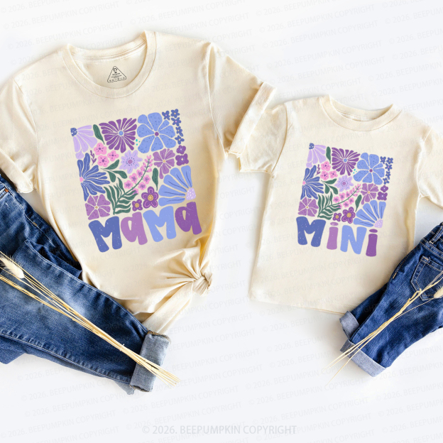 Spring Boho Flower Mama and Mini Mom&Me Matching T-Shirts