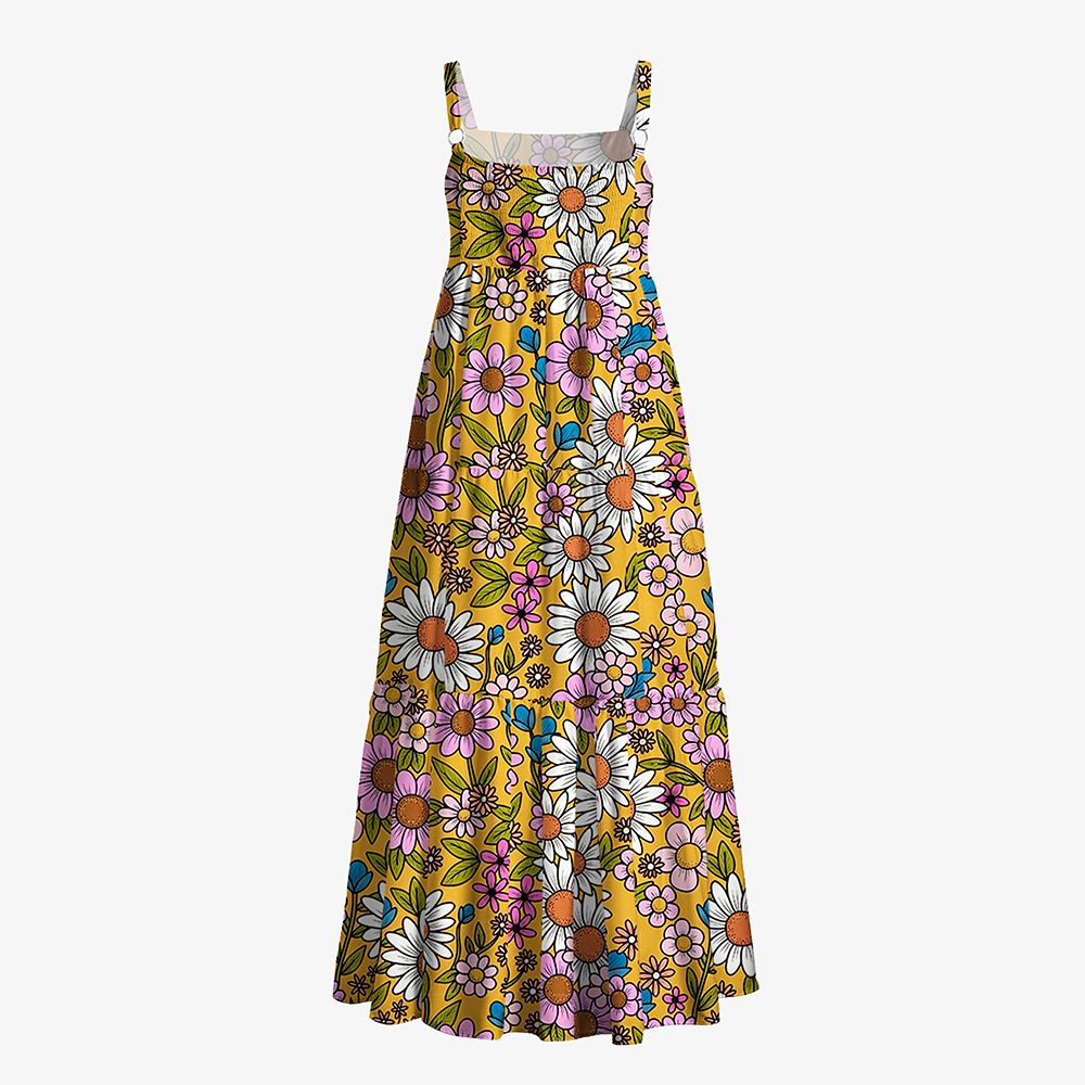 Retro Daisy Floral All-Over Print Women’s Voile Cami Dress