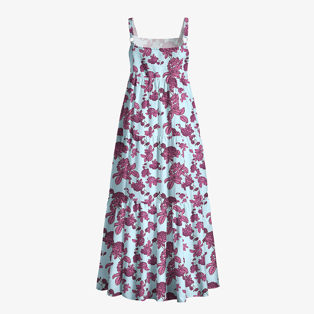 Blue Floral Print All-Over Print Women’s Voile Cami Dress