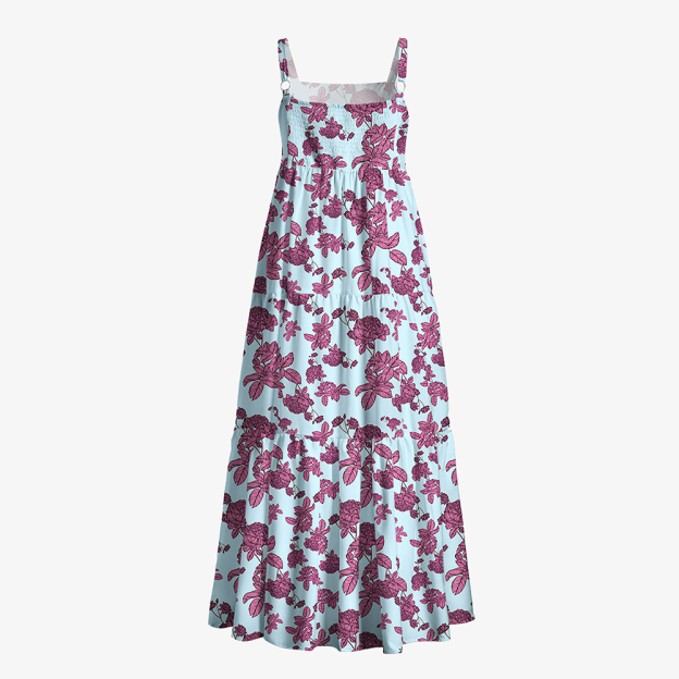 Blue Floral Print All-Over Print Women’s Voile Cami Dress