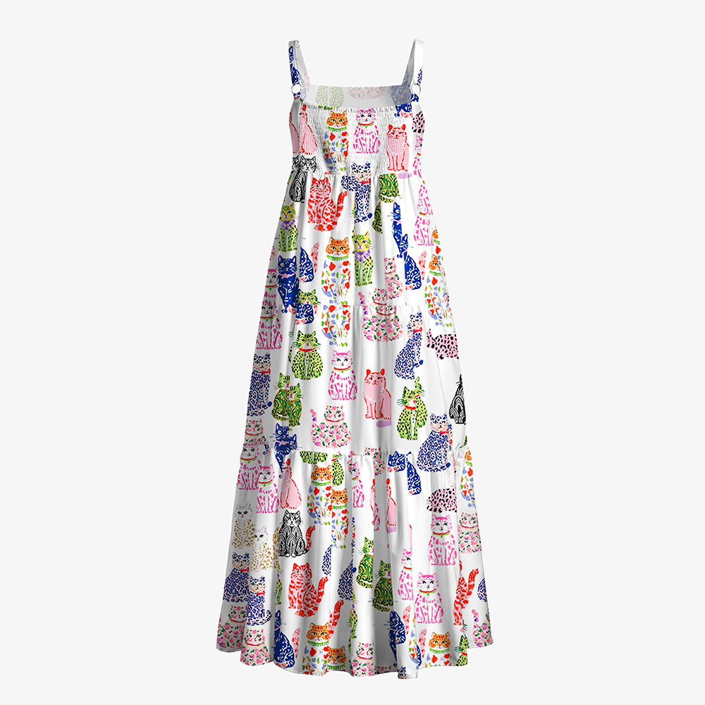 Whimsical Colorful Cat All-Over Print Women’s Voile Cami Dress