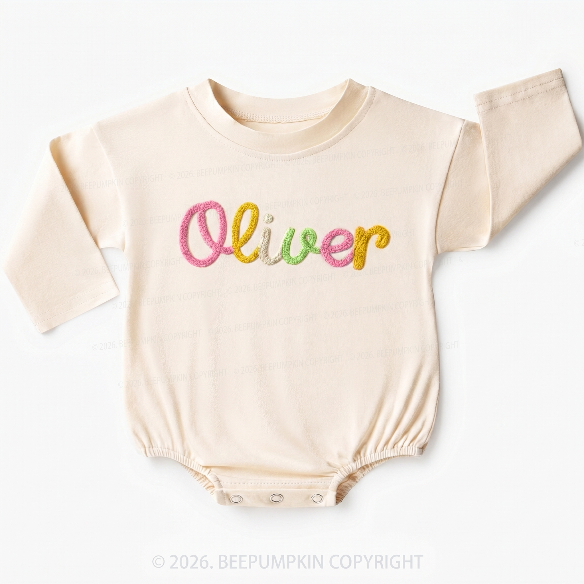 Personalized Yarn Embroidered Name Baby Bubble Romper