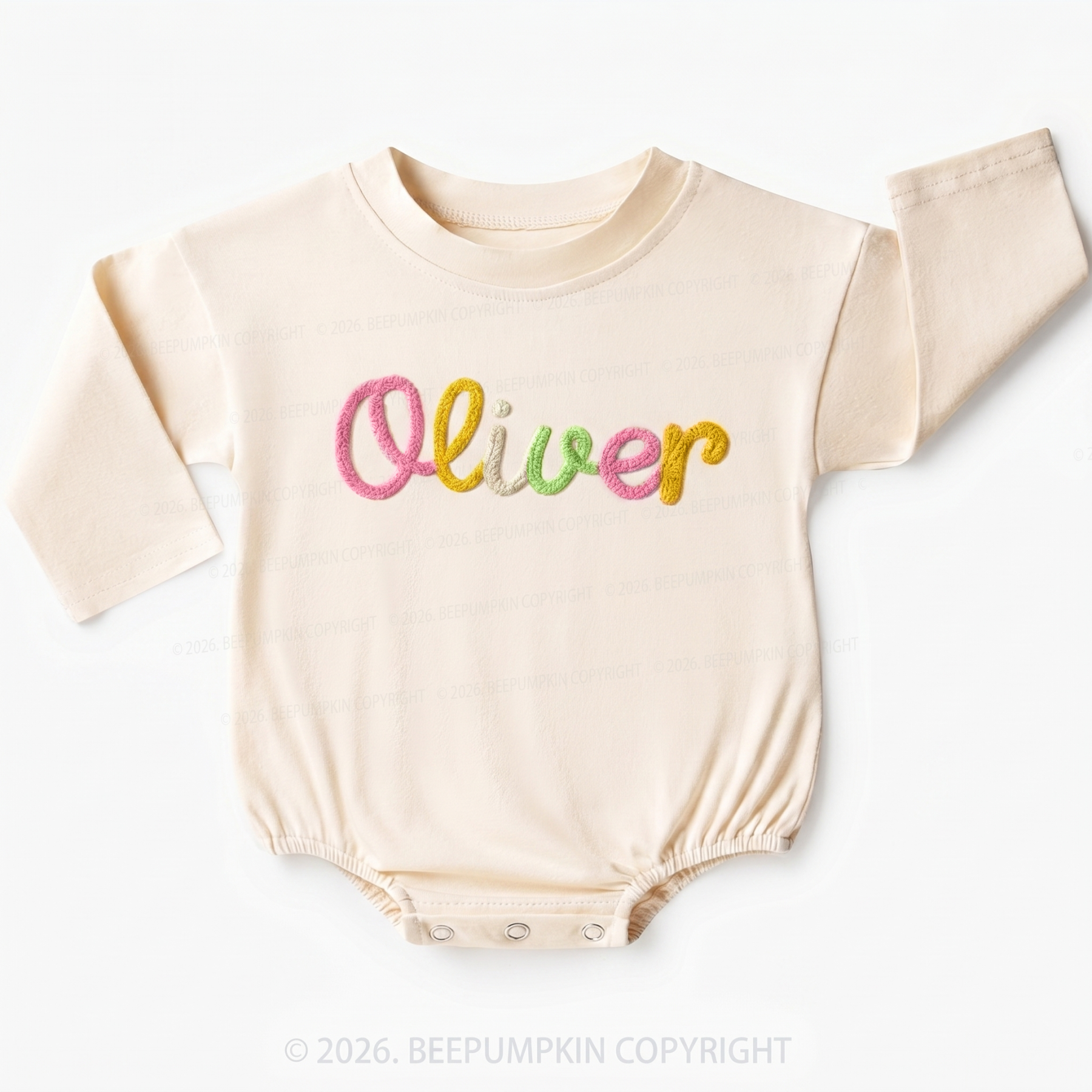 Personalized Yarn Embroidered Name Baby Bubble Romper