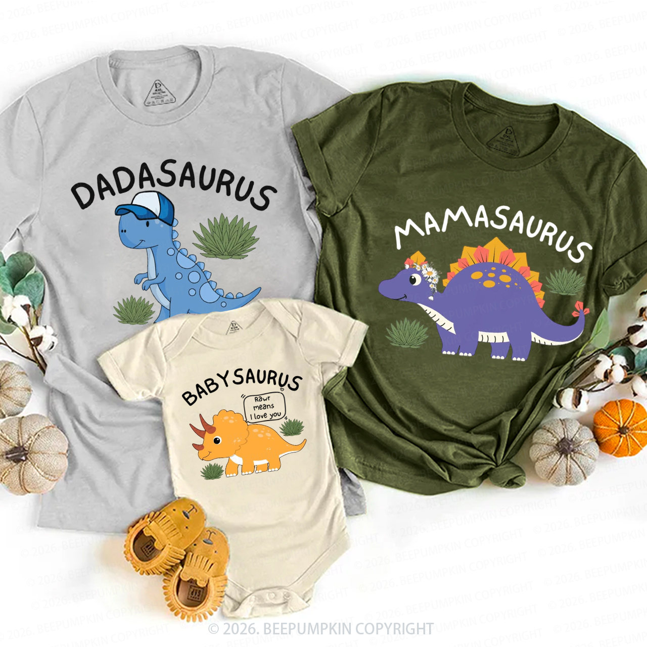Personalized Cute Dinosaur Family Matching T-Shirts