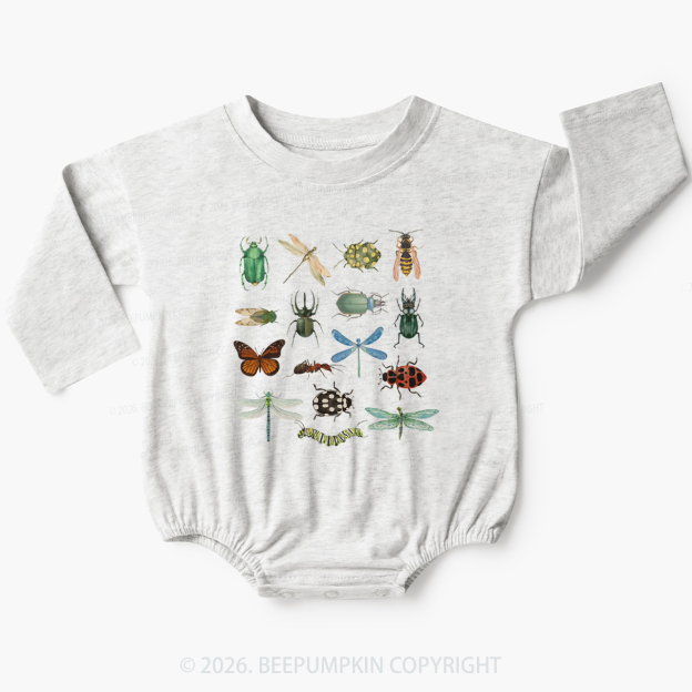 Retro Bugs Boho Natural Baby Bubble Romper