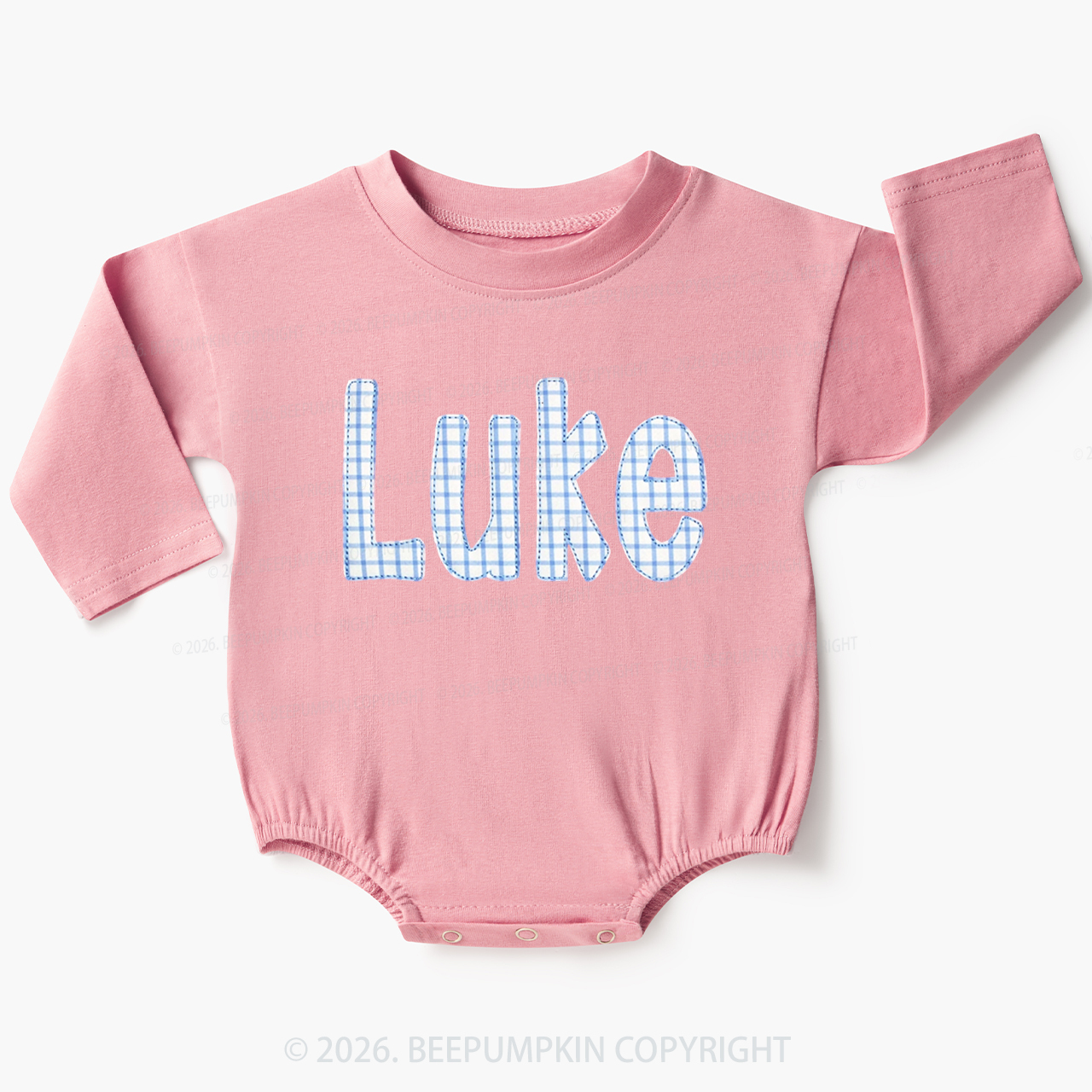 Personalized Plaid Applique Name Baby Bubble Romper
