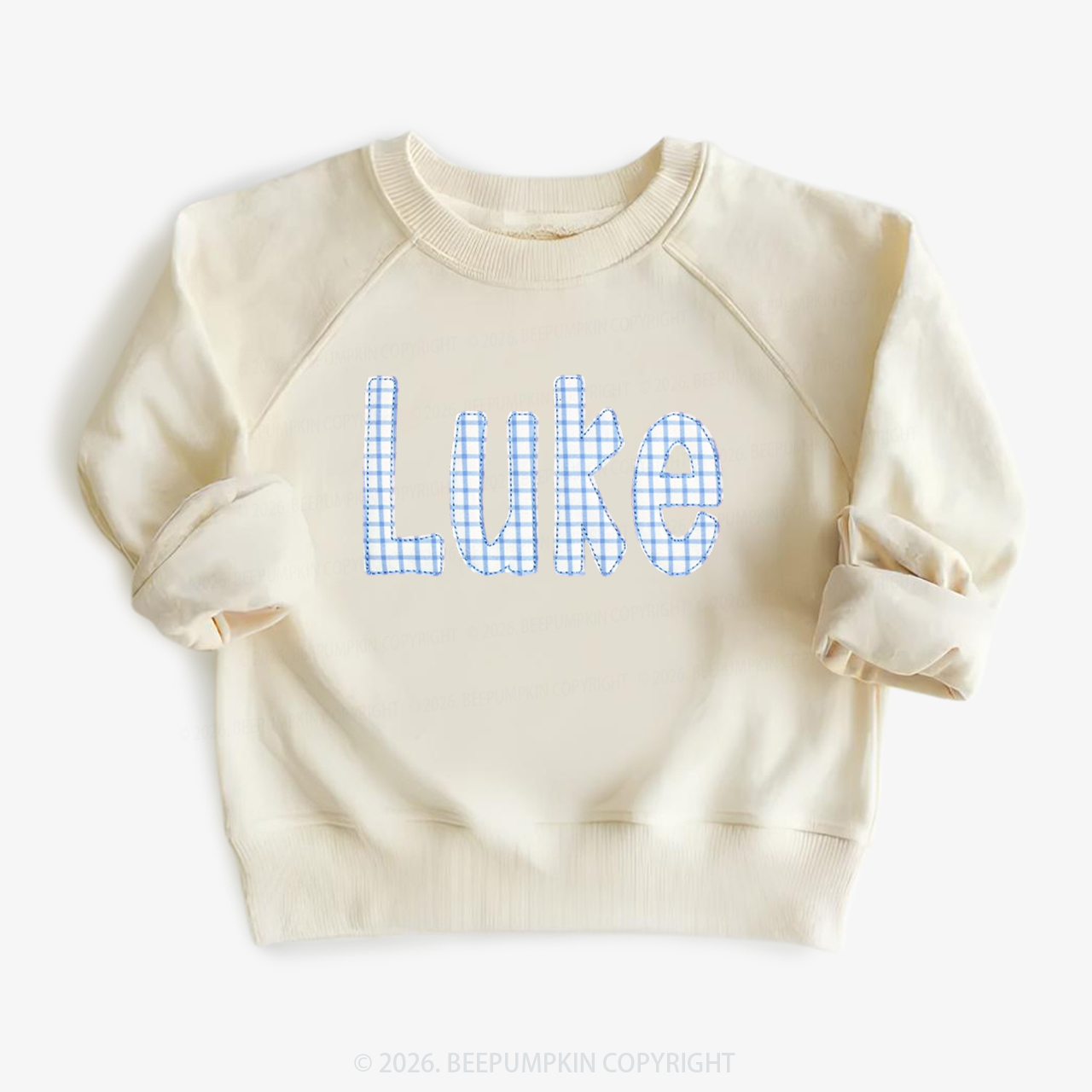 Personalized Plaid Applique Name Kid's Sweatshirt