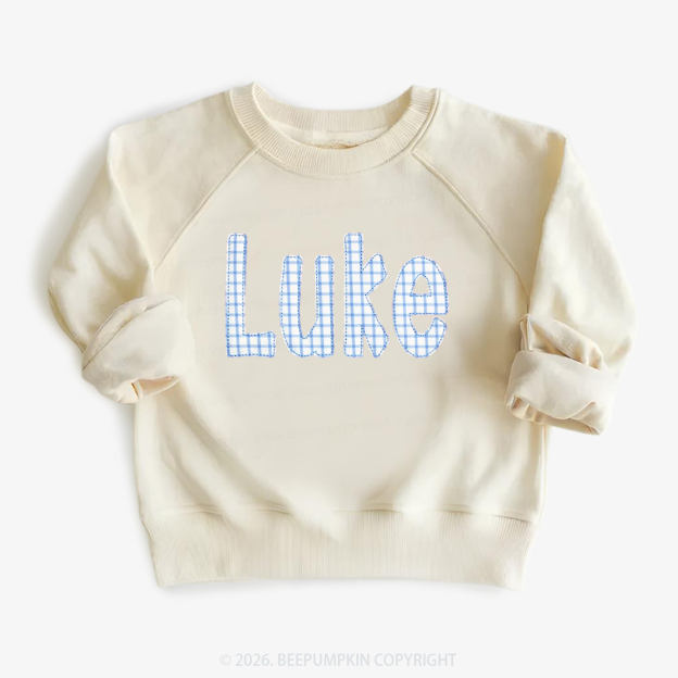 Personalized Plaid Applique Name Kid's Sweatshirt