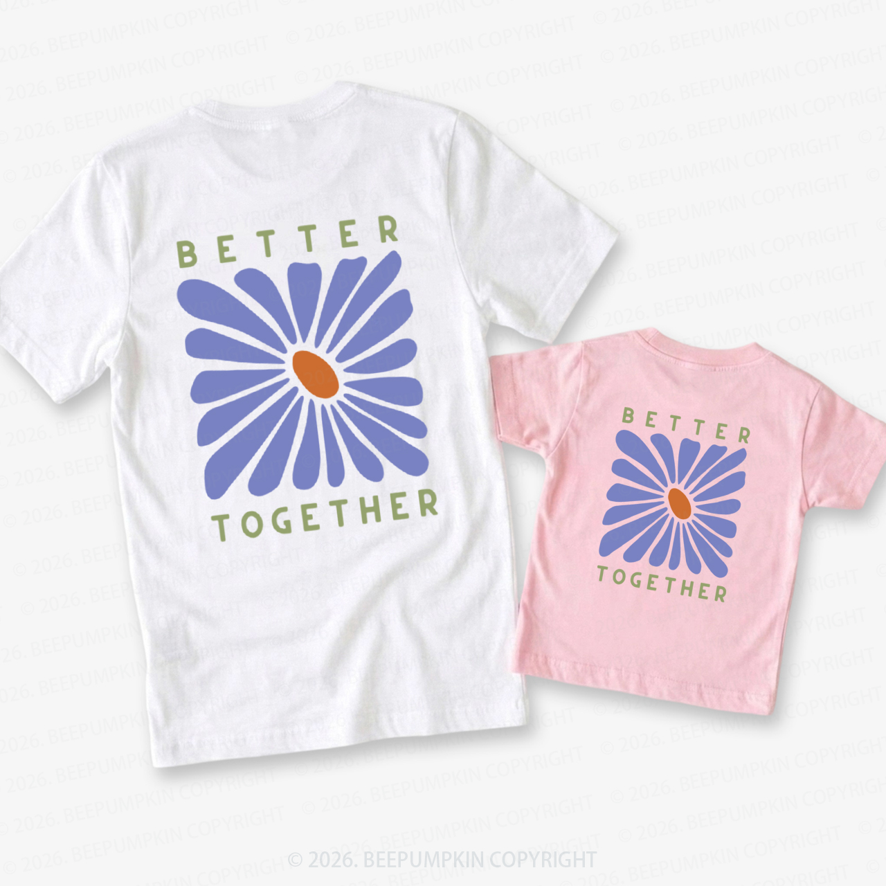 Retro Floral Print Better Together Dad&Me Matching Shirts-Back Design
