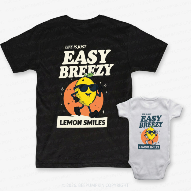 Life Just Easy Breezy Lemon Smiles Dad&Me Matching Shirts-Back Design
