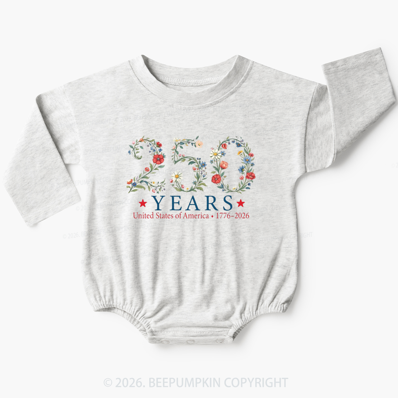 USA 250th Anniversary Floral Baby Bubble Romper