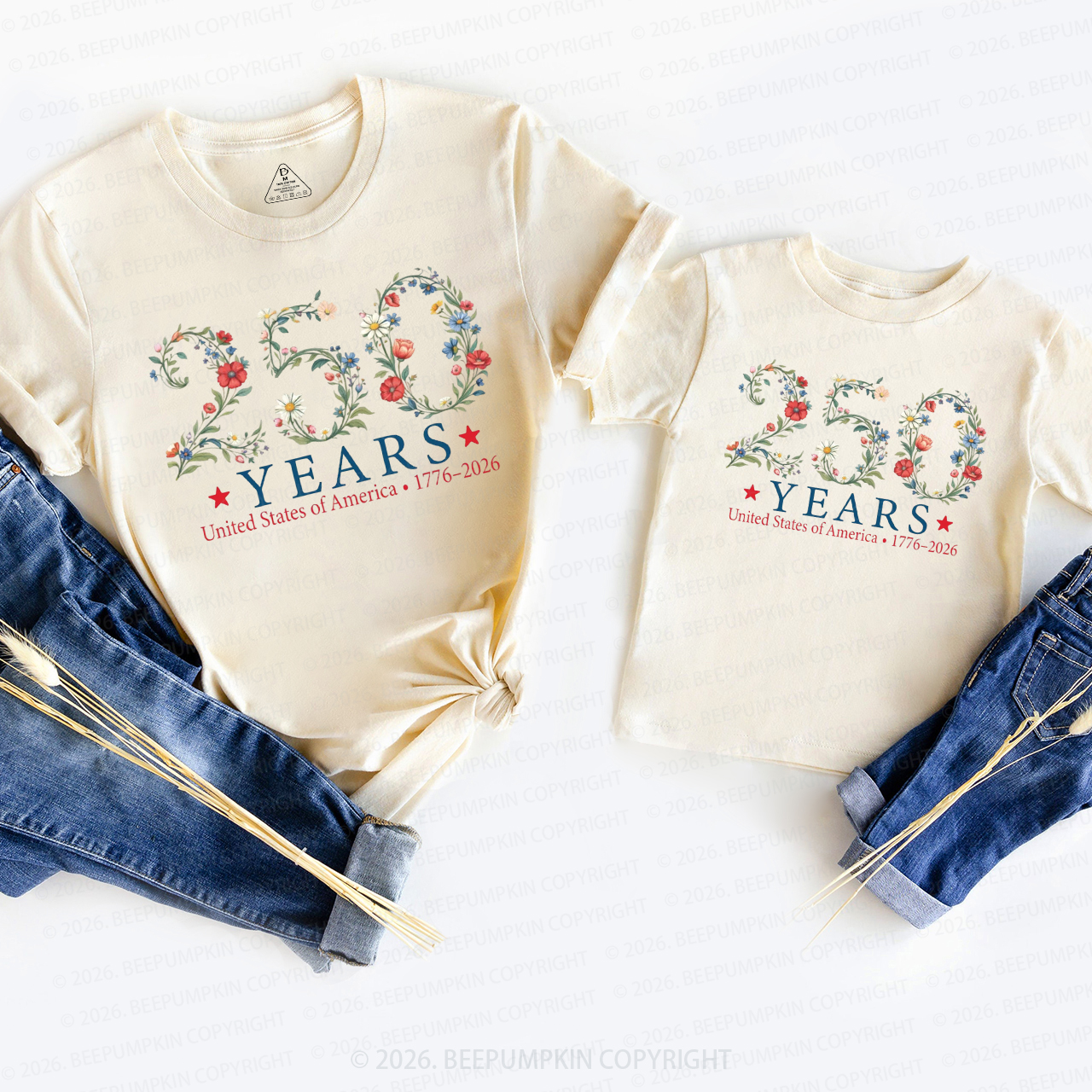 USA 250th Anniversary Floral Mom&Me Matching T-Shirts