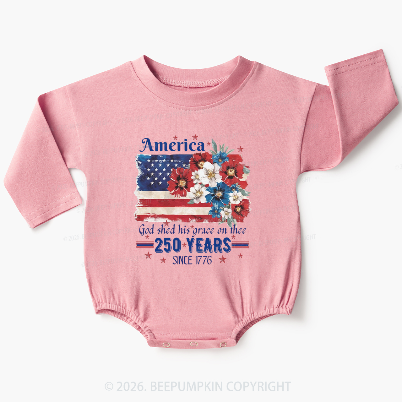 America 250 Years Flag Floral Baby Bubble Romper