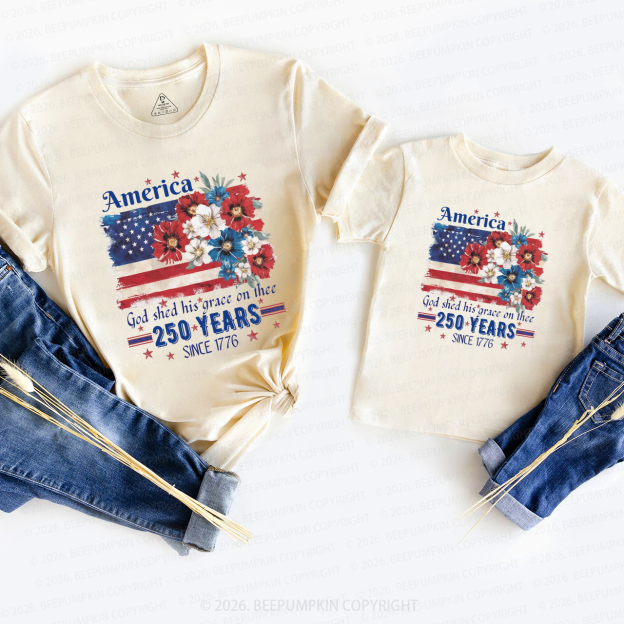 America 250 Years Flag Floral Mom&Me Matching T-Shirts
