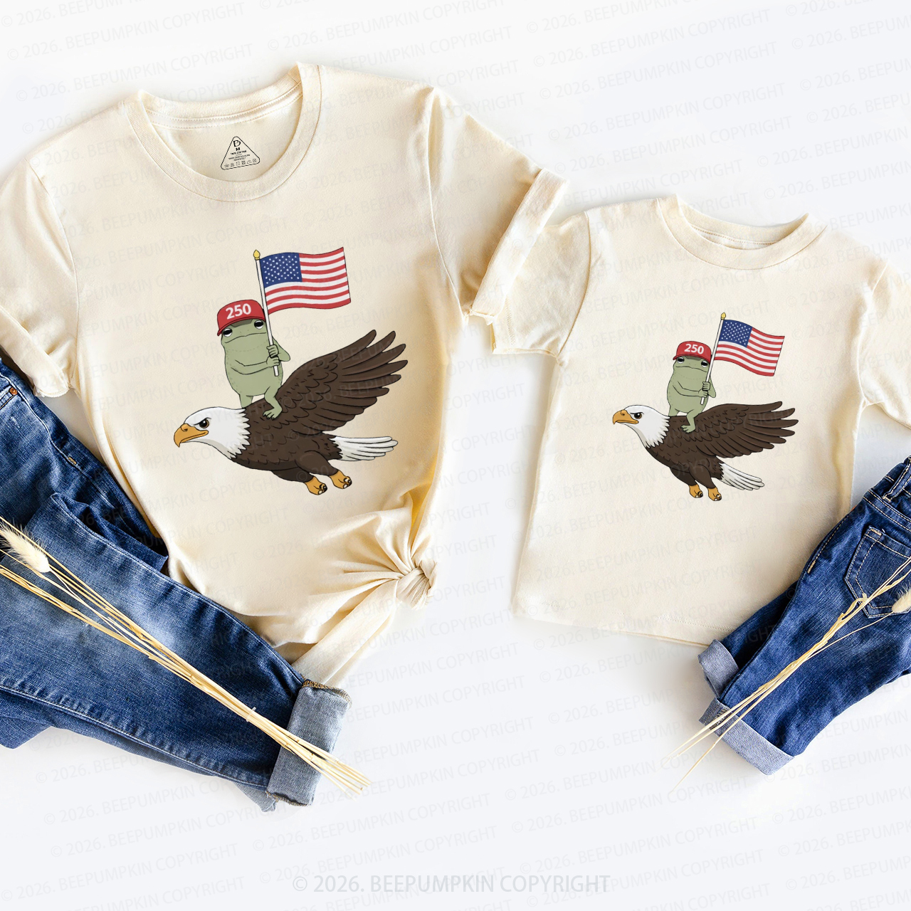 Americas 250th Birthday Funny Frog Mom&Me Matching T-Shirts