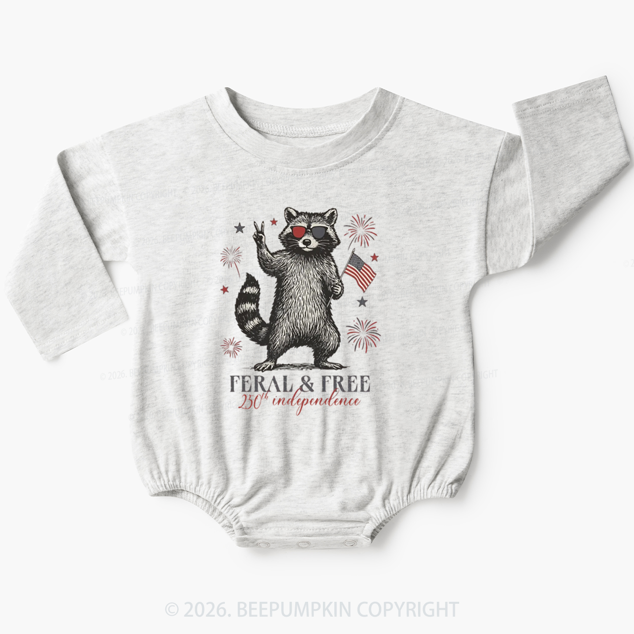 Feral but Free Patriotic Raccoon America 250th Baby Bubble Romper