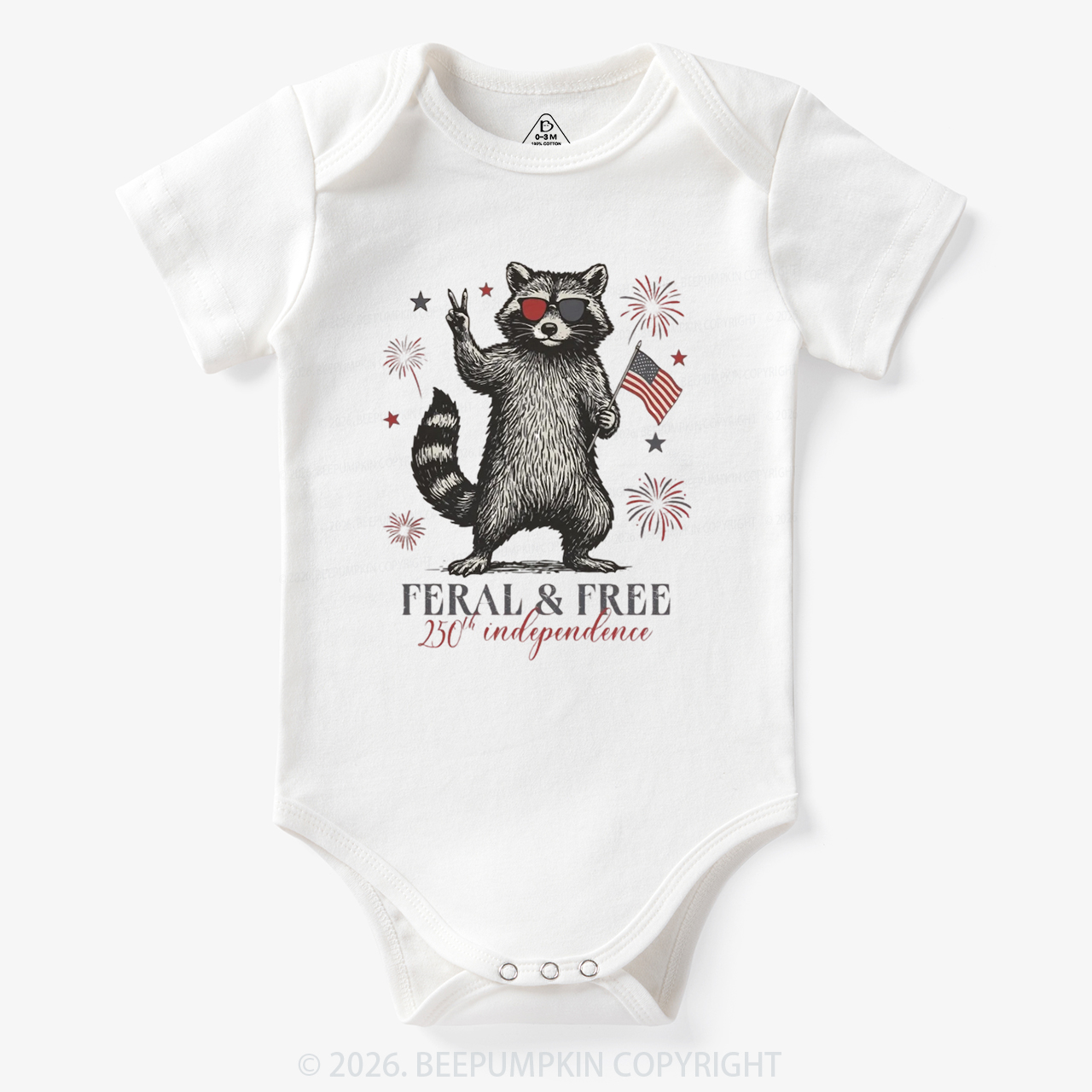 Feral but Free Patriotic Raccoon America 250th Bodysuit