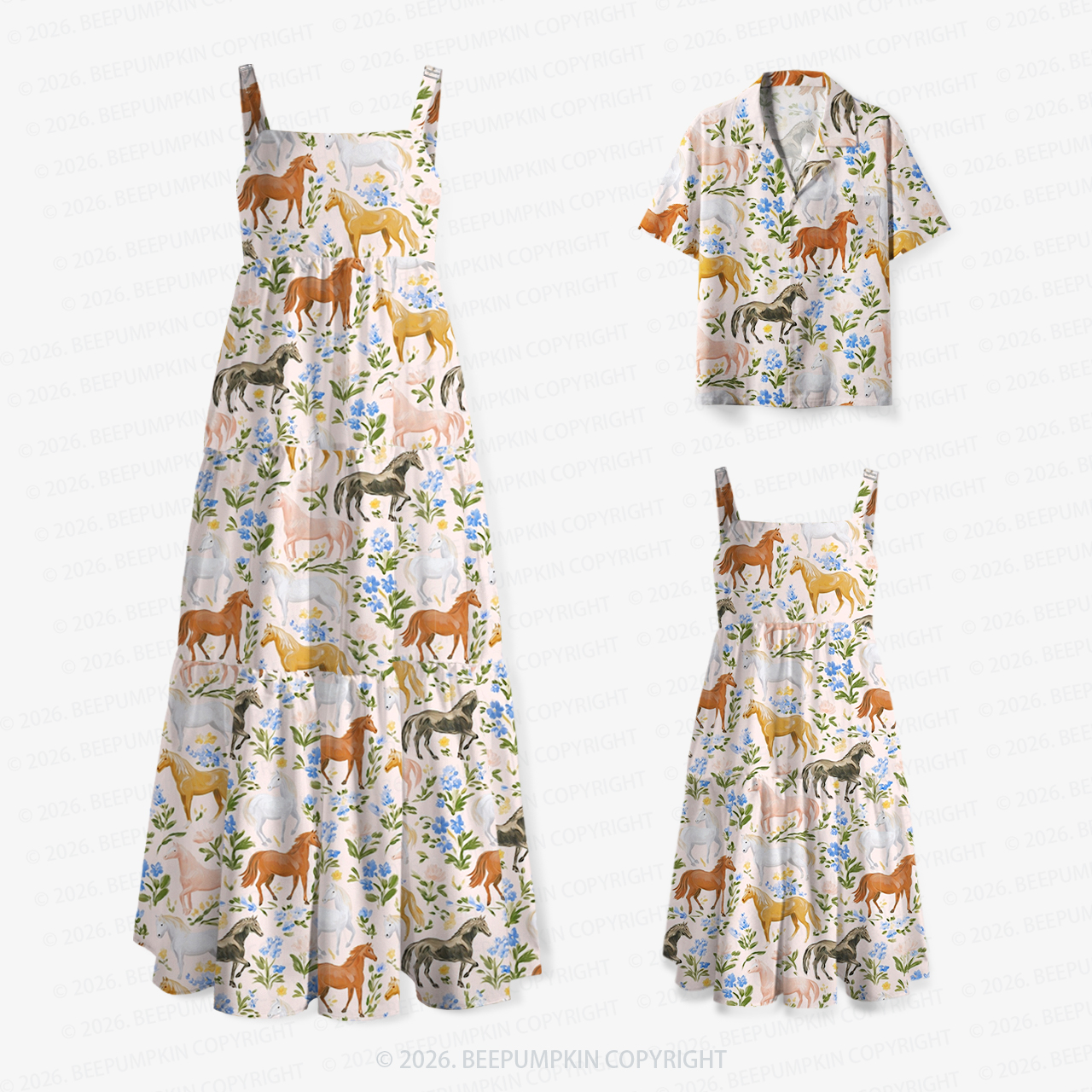 Wildflower Pony Garden Mom&Kids Summer Matching All-Over Print Outfits