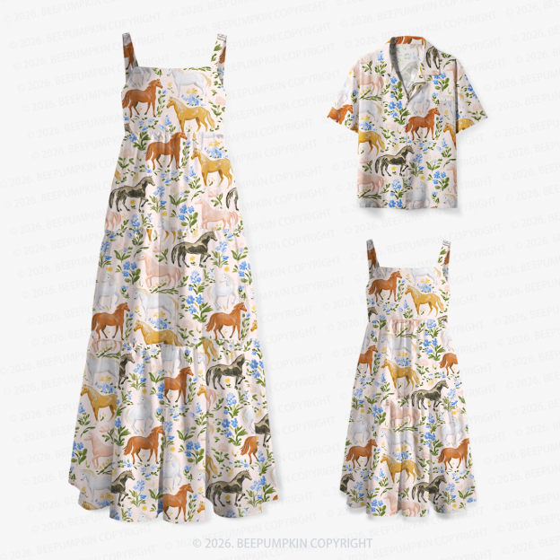 Wildflower Pony Garden Mom&Kids Summer Matching All-Over Print Outfits