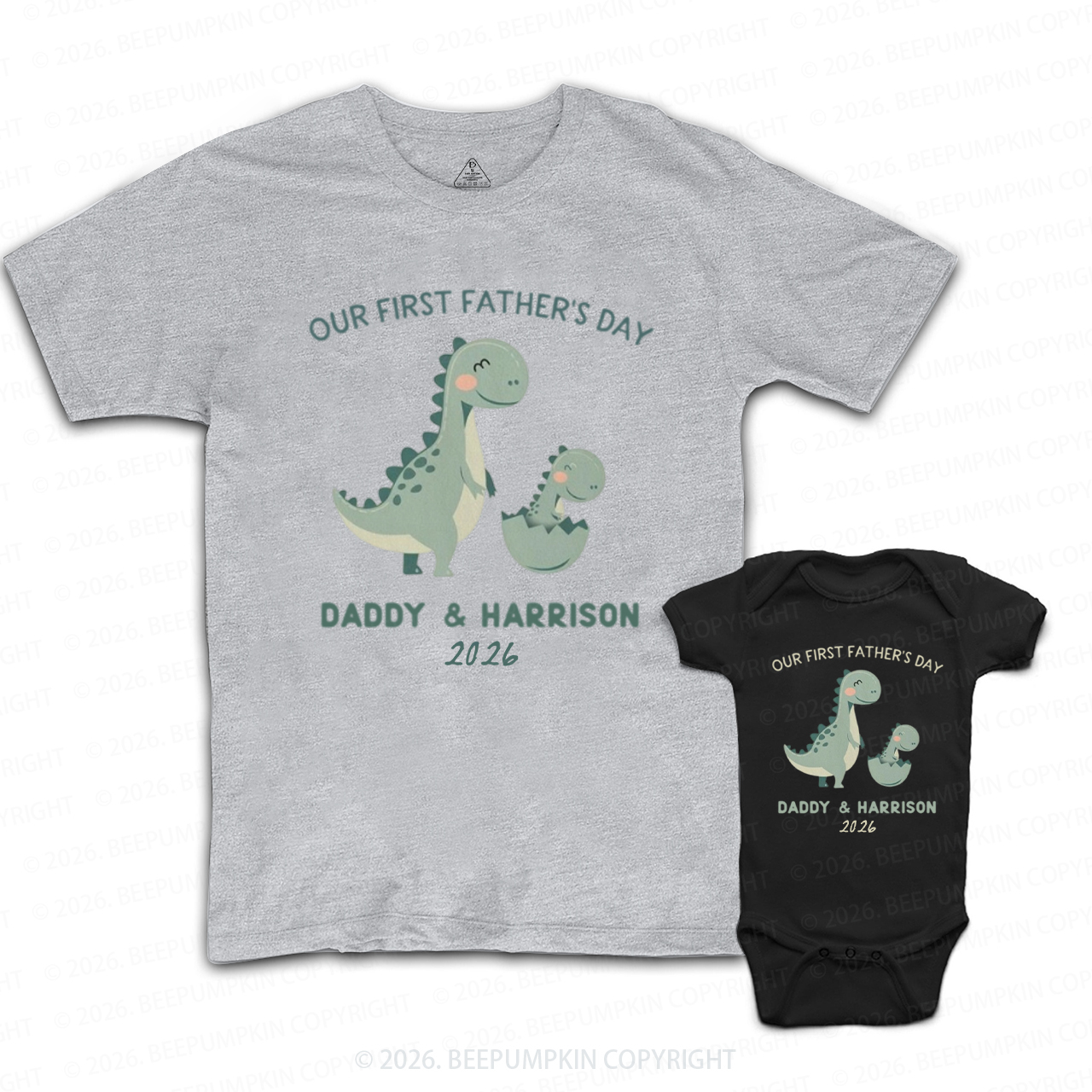 Personalized Cute Dinosaur First Father's Day Dad&Me Matching Shirts