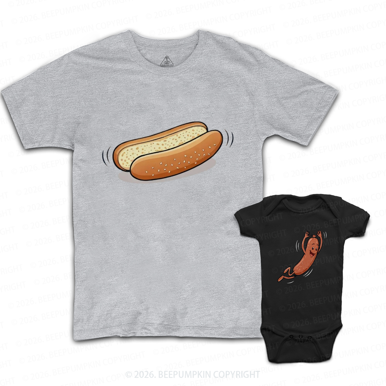 Funny Hot Dog Jumping Into Bun Dad&Me Matching Shirts