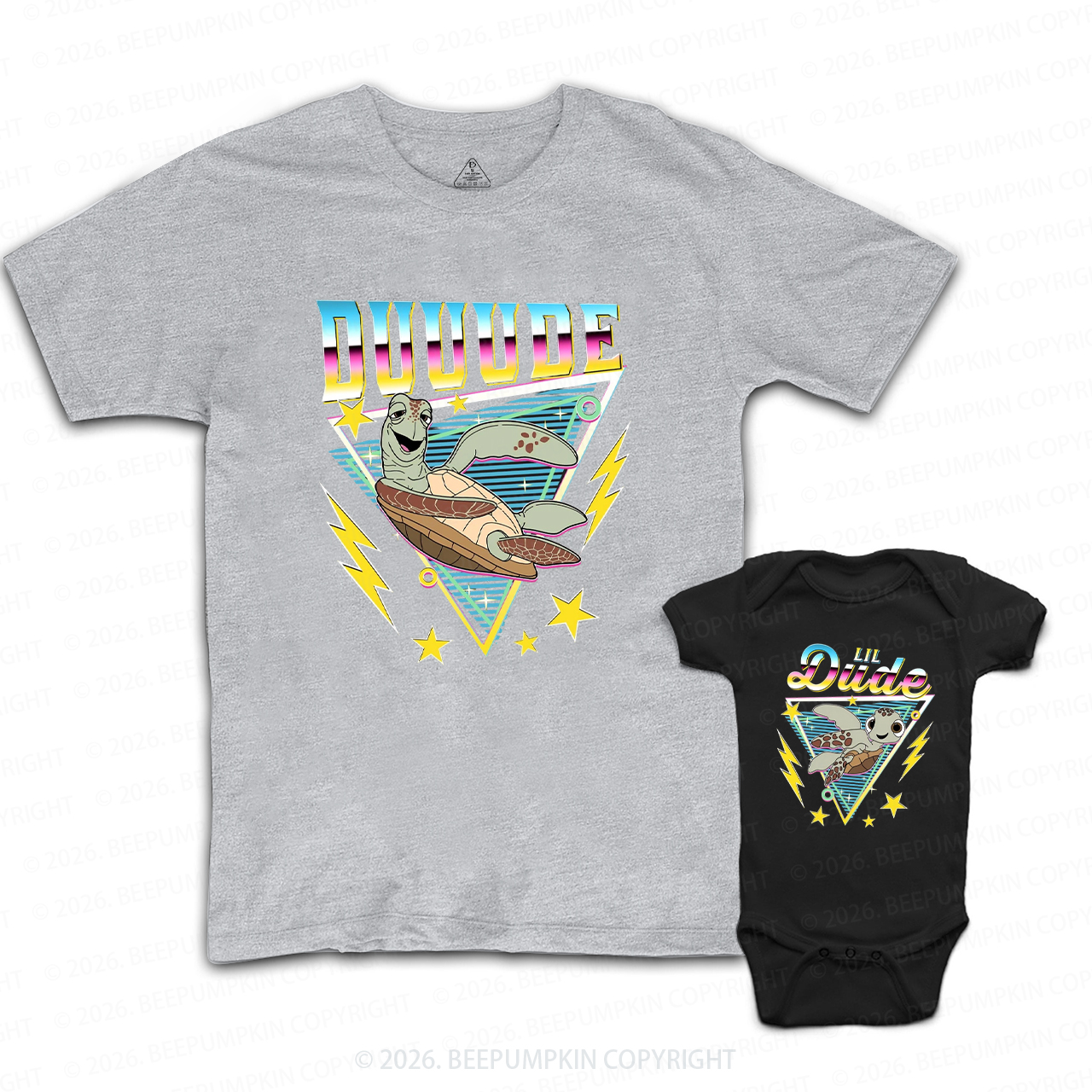 Space Turtle Duuude And Lil Dude Dad&Me Matching Shirts